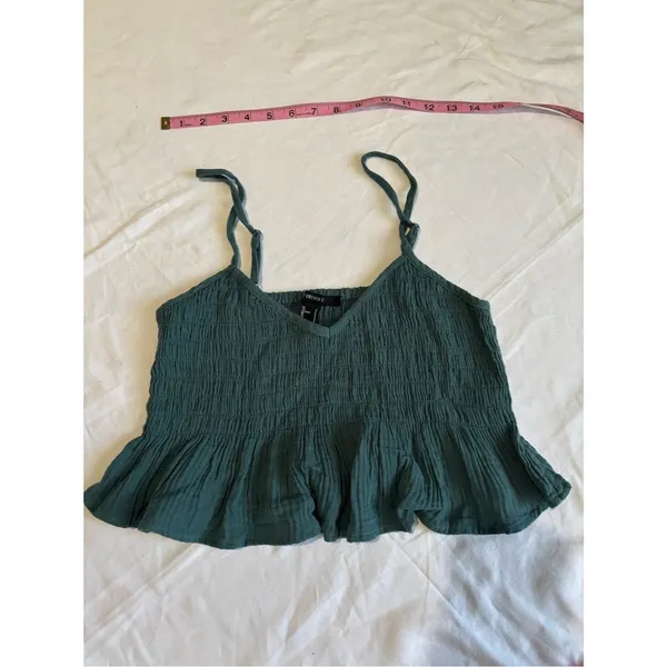 Forever 21 Teal Smocked Peplum Cami Top Adjustable Straps Boho Y2K Small - Image 2