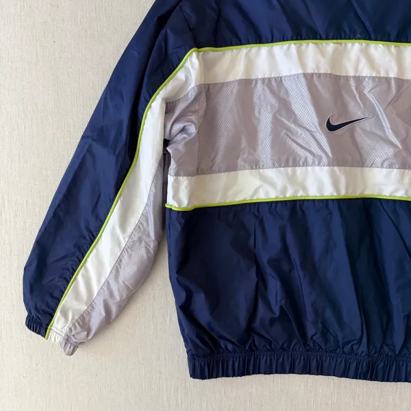 Nike Vintage 90s Colorblock Full Zip Windbreaker Jacket Women Medium Navy Blue - Image 11