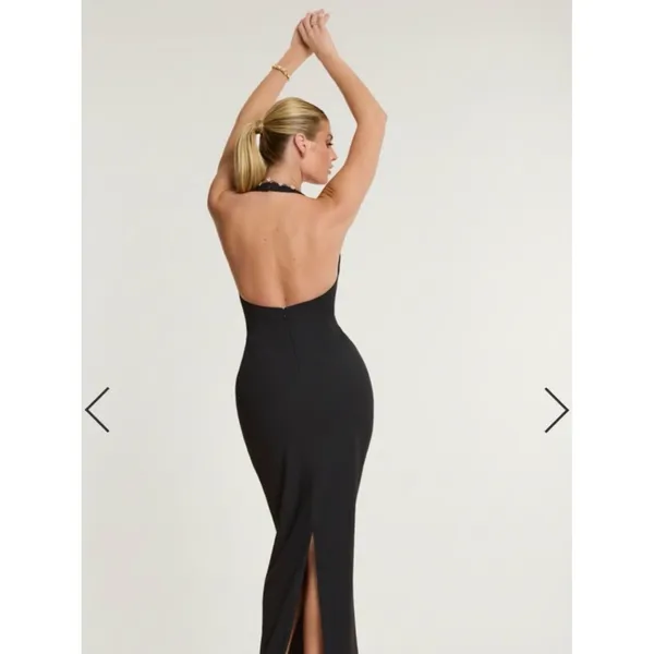 Oh Polly Black Halter Maxi Dress US 8 Bodycon Formal Stretch - Image 9