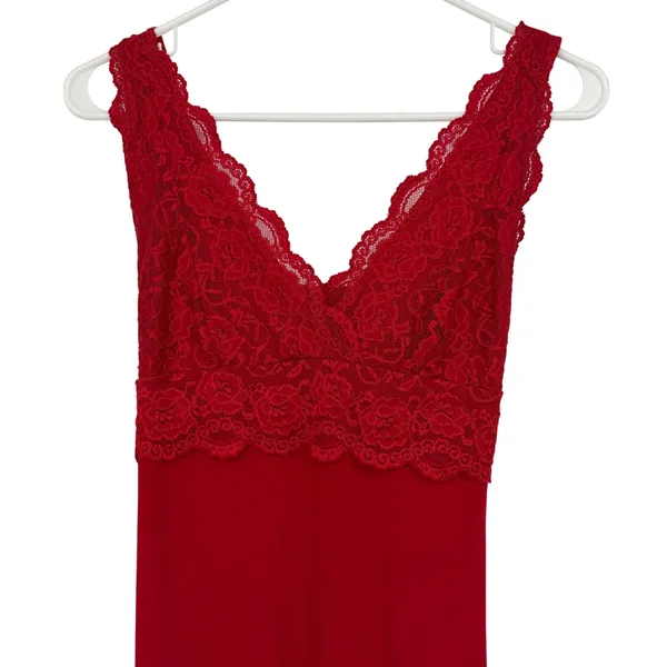 Chemise Nightie Slip Dress Women Small Red Lace‎ V-Neck Tie Back Mini Romantic - Image 2