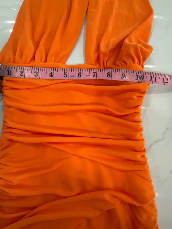 Zara Bright Orange Backless Halter Ruched Mini Dress - Image 8