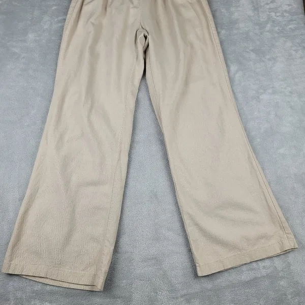 Kiss & Cry Linen Blend Pants Beige Crochet Elastic Waist Size L Large - Image 3