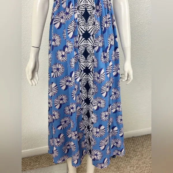 By Anthropologie XS Halter Cutout Midi Dress Maxi Blue Seashells Print. J-13 - Image 10