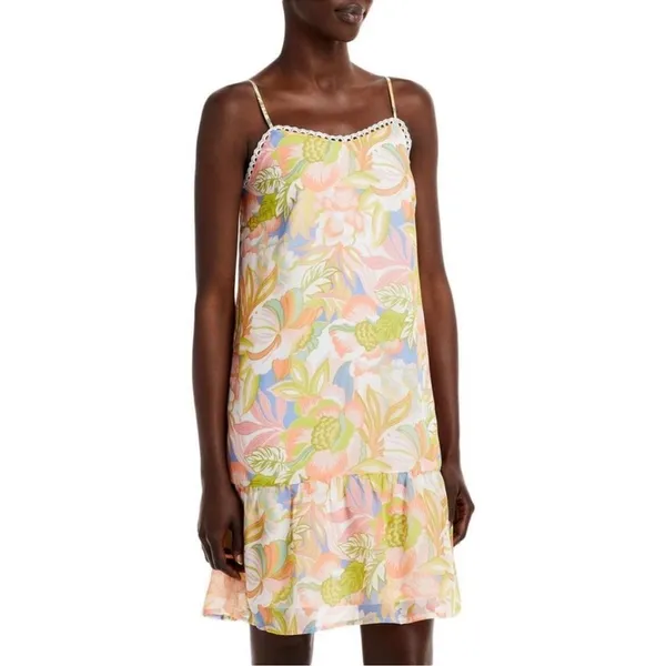 NWT AQUA Floral Mini Dress Picot Trim Pastel Print Bloomingdale’s Size Small - Image 2