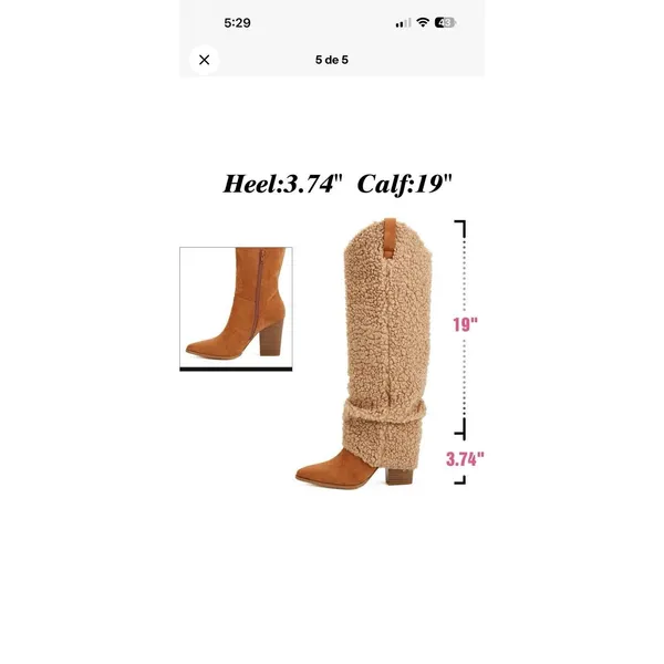 Women's US 9, Sherpa Fold Over Boots Knee High Cowboy Boots Chunky High - Image 10