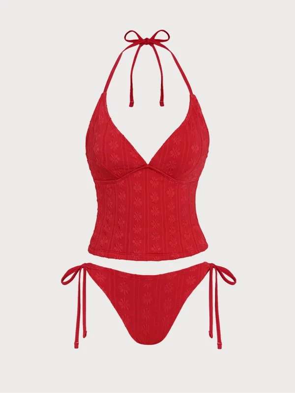 Samiol Red Halter Tankini Top & Tie-Side Bikini Bottoms - Image 4
