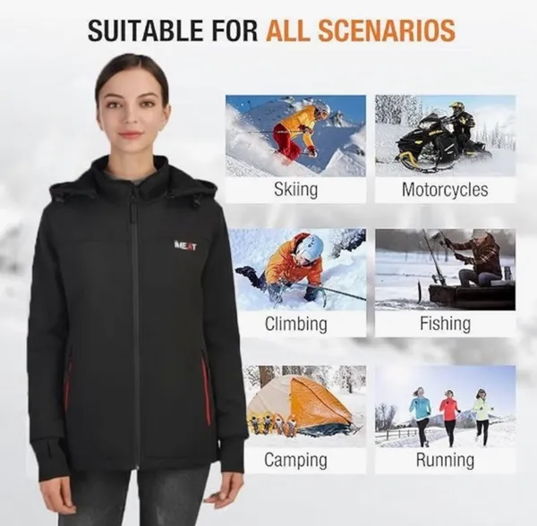 iHeat Rechargeable Battery Heated Black Hooded WinterCoat Woman Small - Image 2