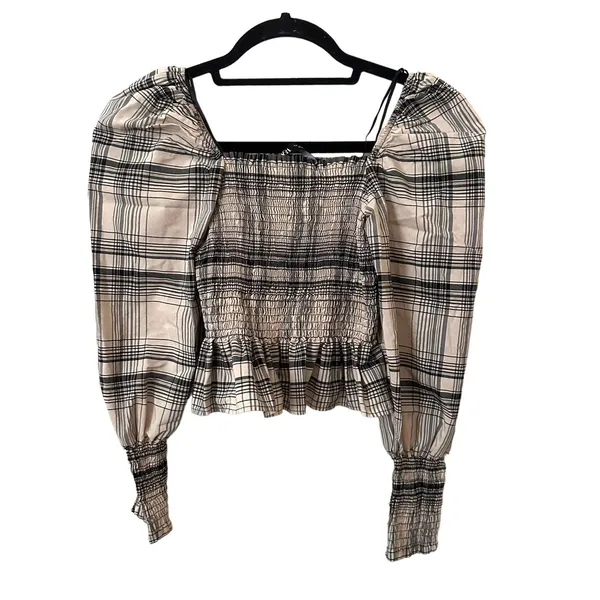 ZARA Smocked Peplum Style Linen Crop Top Sz Small‎ - Image 2