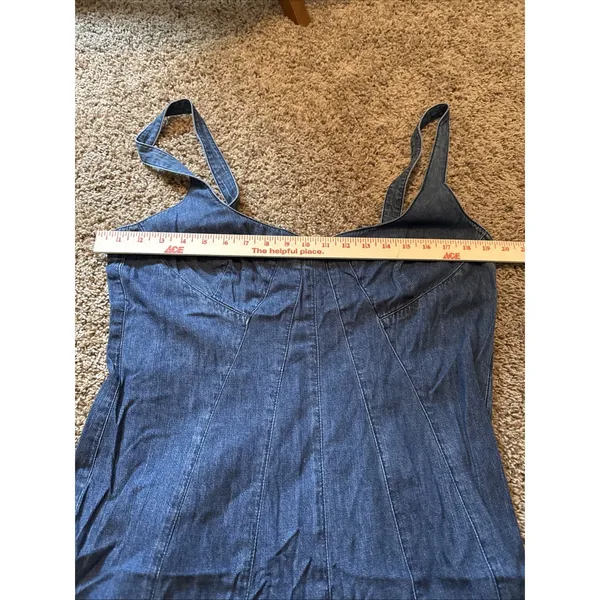 Vtg Ralph Lauren Jeans Company Midi Dress Sz 16 Blue Denim Trumpet Gored Western - Image 6