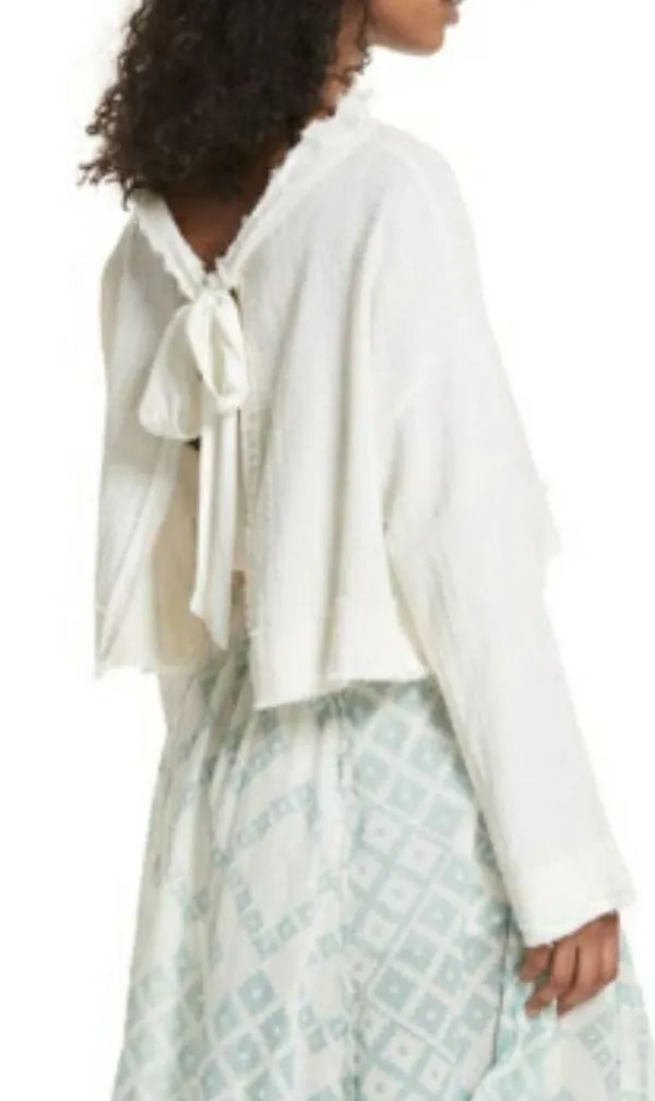 Free People Walking in Hueco Textured Ivory Split Back Boho Top Size XS - Image 4