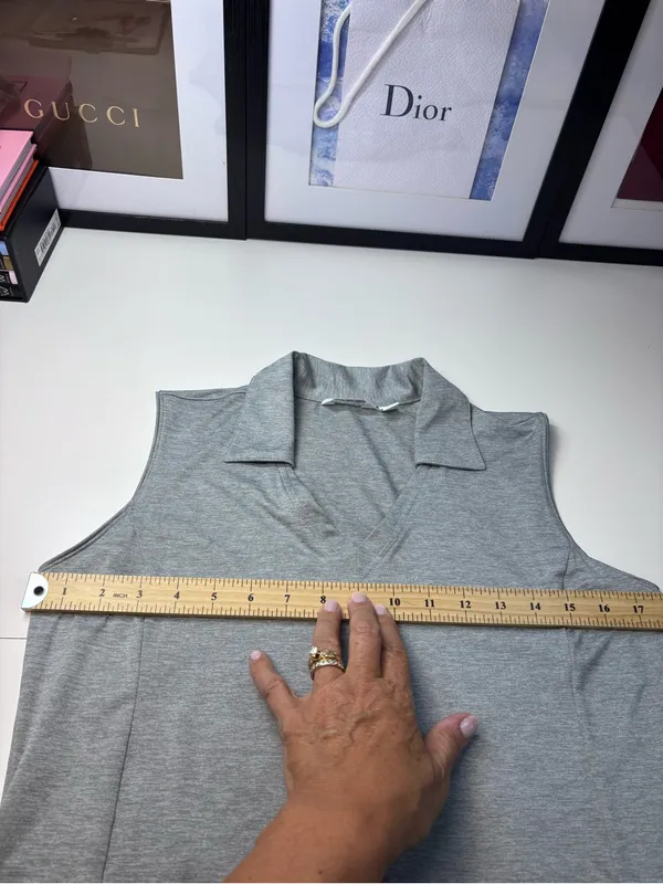 Lady Hagen Sleeveless Collared Tank - Heather Gray - Image 7
