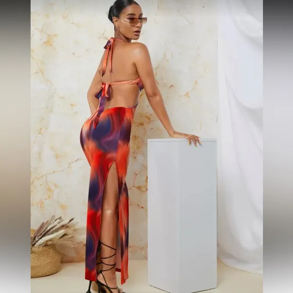 SHEIN BAE Tie Dye Knotted Backless Split Thigh Dress - Image 7