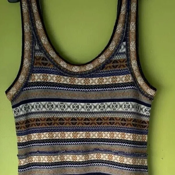 Free People Mini Sweater Dress Gray Fair Isle Nordic Tunic Wool Blend Sz Medium - Image 3