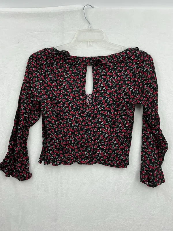 Reformation Black Square-Neck Floral Smocked Top 787 - Image 6