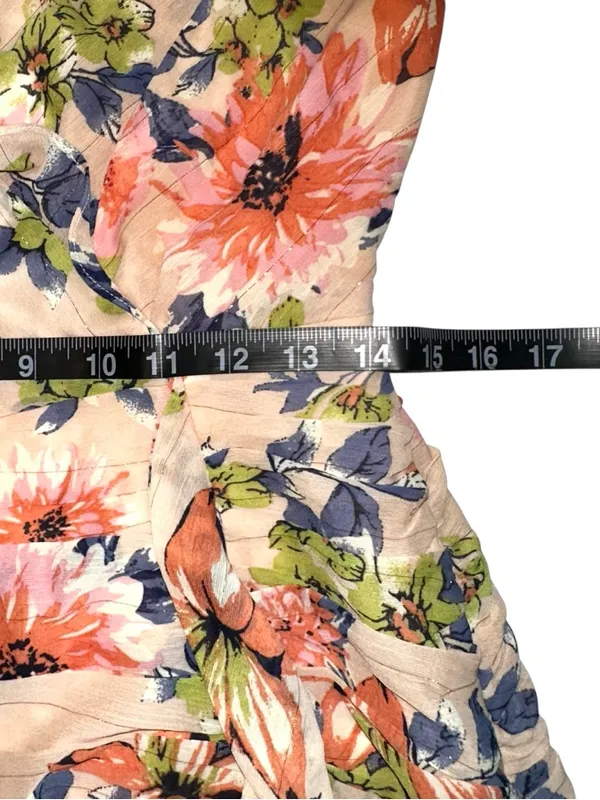 Lulu's Stunning Soiree Blush Pink Floral Chiffon Ruched Midi Dress MEDIUM - Image 9