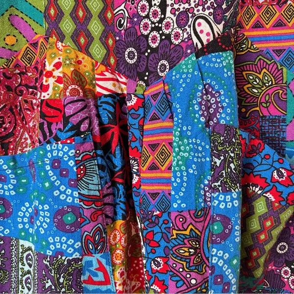 Incredible Retro Boho Multicolor Dopamine Dressing Patchwork 1970s Overalls Red Size M - Image 4