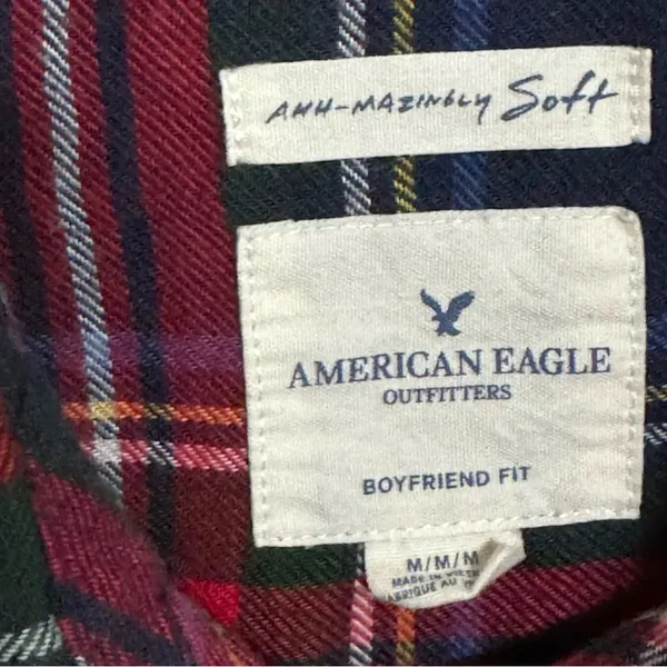 AMERICAN EAGLE Ahh-mazingly Soft Boyfriend Flannel Red Navy Plaid Size Medium - Image 4