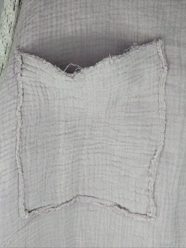 POL Mauve Button-Front Boho Slouchy Festival Top With Crochet Sleeves - Image 4