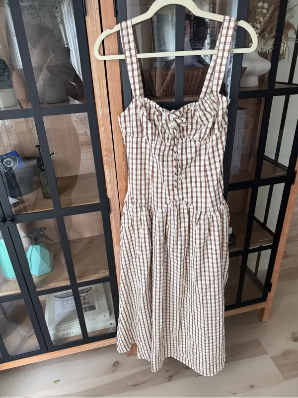 Anthropologie NWT Gingham midi dress Avec Les Filles Ruched Sleeveless Square Neck drop waist - Image 6