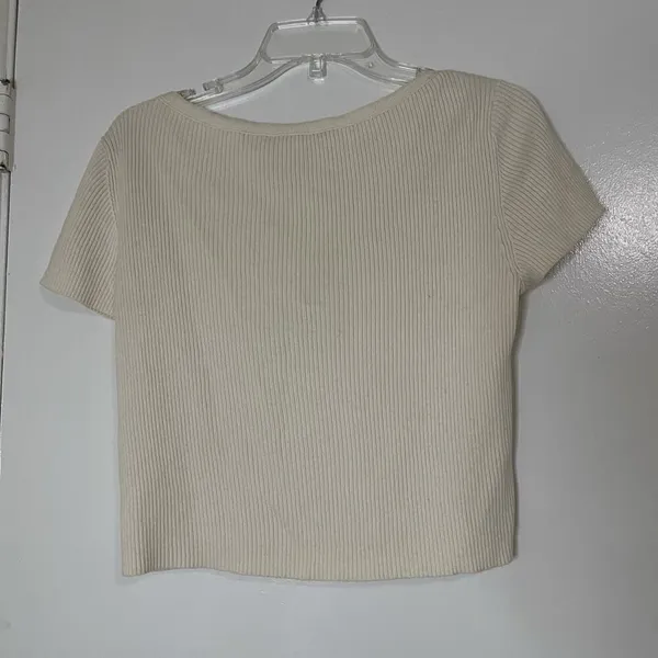 T Alexander Wang Ivory Yellow ribbed cropped lace up knit tshirt size medium - Image 5