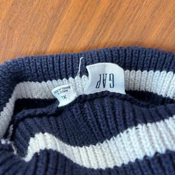 Gap 24/7 Stripe Turtleneck Sweater‎ XL 100% Cotton Navy Nautical Coastal Sailing - Image 3