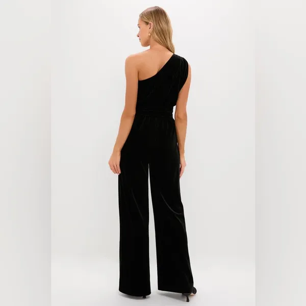 Tuckernuck HYACINTH HOUSE Black Velvet One Shoulder Araminta‎ Jumpsuit READ med. - Image 9