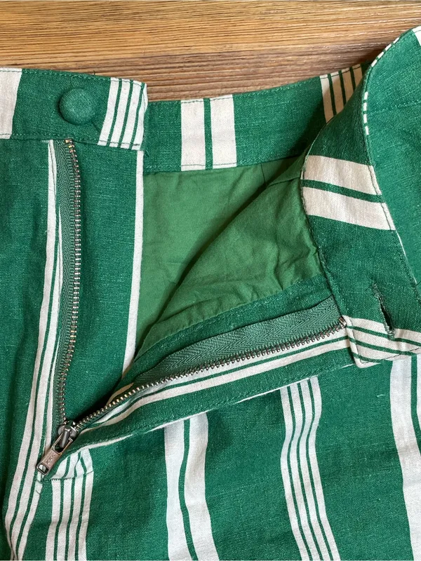 Lovers + Friends Kelly Green Stripe Linen Blend Crop Top & Shorts Set Resort M - Image 4