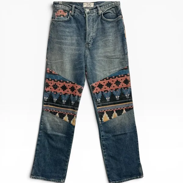 Free People We The Free Rocky Mountain Straight Leg Tapestry Jeans Blue 26 Boho‎ - Image 3