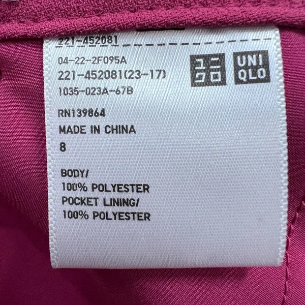 UNIQLO Drape Flared Pants Womens 8 Fuchsia Red Front Back Pockets Zip‎ Classic - Image 3