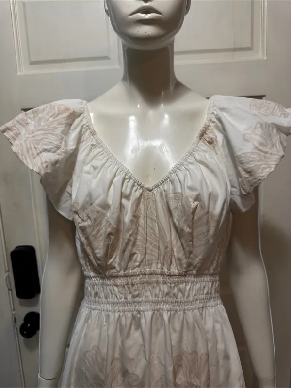 Marie Oliver Emilia White & Beige Floral Fit-and-Flare Dress Size Medium - Image 4