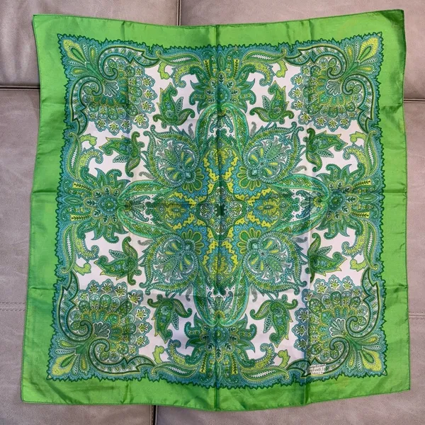 Vintage Green Paisley Square Scarf Boho Floral Hair Neck Head Wrap - Image 3