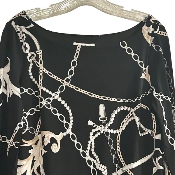 White House Black Market Women's‎ Blouson Dress S Chain Link Print Black - Image 4