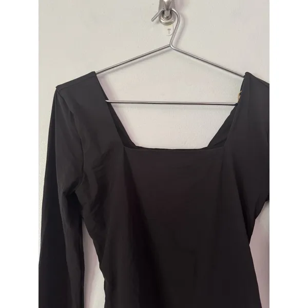 NWT Quince Second Skin Square Neck Long Sleeve Body Thong Bodysuit Black Large - Image 6