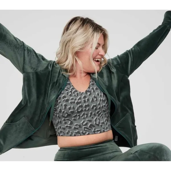 OFFLINE by Aerie Velour Zip Up Hoodie‎ Womens Medium Green Velvet Loungewear - Image 11