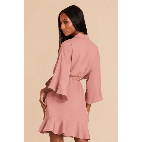 Birdy Grey Kenny Robe Matte Dusty Rose Pink Ruffle‎ Sleeve Tie Waist M/L - Image 2