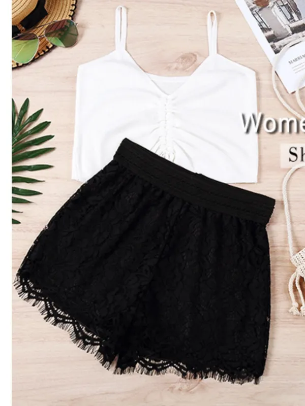 Luxe Black Lace Shorts Summer Chic Goth Grunge Glam Quiet Luxury M - Image 5