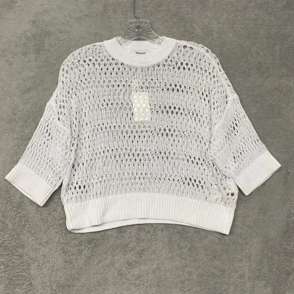 Madewell Sweater‎ Womens XS White Relaxed Open Stitch Tee Crewneck Crop NV254 - Image 3