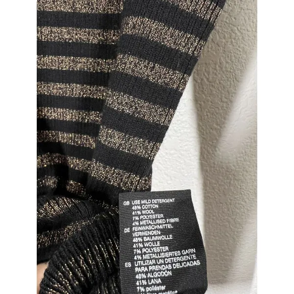 &Other Stories Striped Ribbed Knit Sweater Size Small S Black Gold Metallic - Image 4