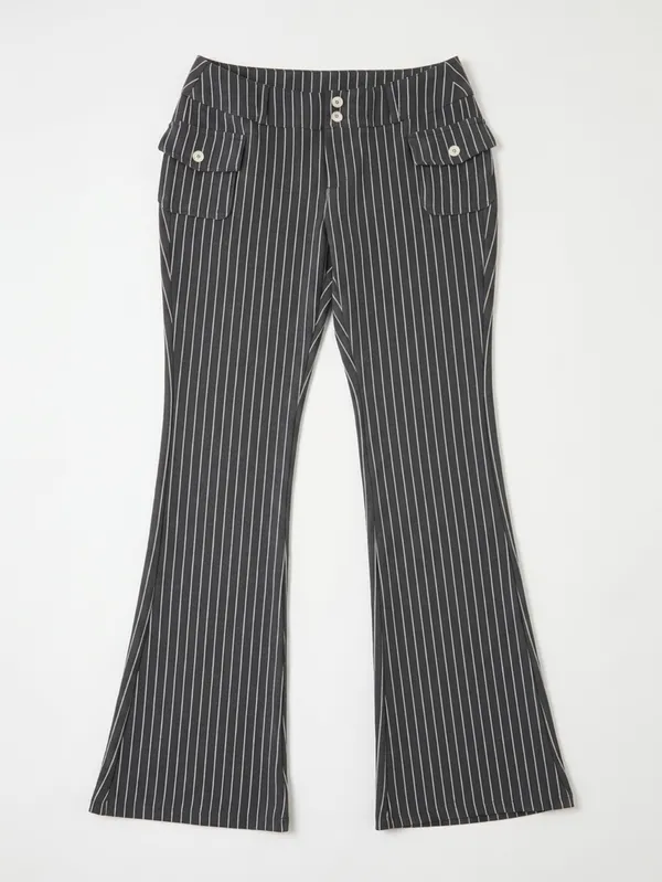 🍙 NWOT SHEIN ICON Gray/White Pinstriped Fit & Flare Pants - Image 2