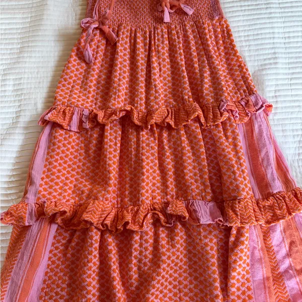 Cecilie Copenhagen Pink & Orange Tiered Tie-Shoulder Dress - Image 10