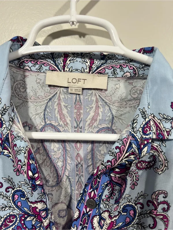 LOFT Light Blue & Blue Paisley Button Front Midi Dress Size XS - Image 4