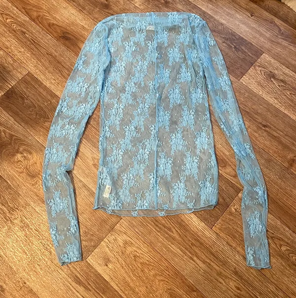 Free People Blue Lace Sheer Long Sleeve Top - Image 4