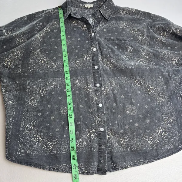 POL Clothing Paisley Bandana‎ Button Down Shirt Charcoal Grey Oversized FWT57 S - Image 7