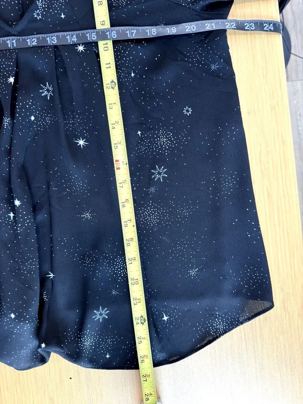 Women Blouse Large Black Celestial Star Print Sheer Whimsigoth Witchy Top - Image 10