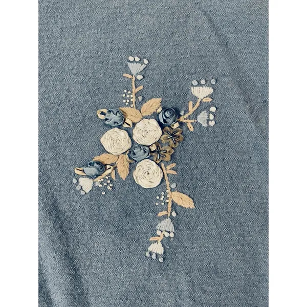 Vintage Embroidered Floral Appliqué 100% Wool Sweater Vest Sz Med Cottagecore - Image 4
