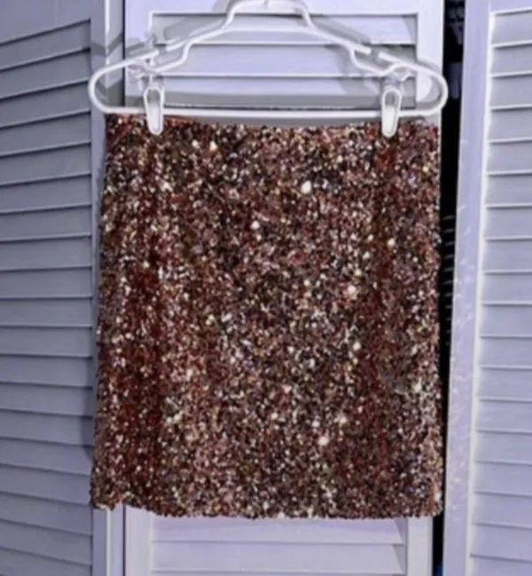 ASOS DESIGN sequin mini skirt in rose gold multi sequin SZ 10 - Image 5