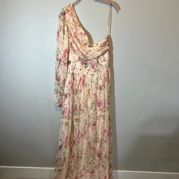 Anthropologie BHLDN Iris Floral One Shoulder Cutout Maxi Dress Cream Pink XL NWT - Image 12