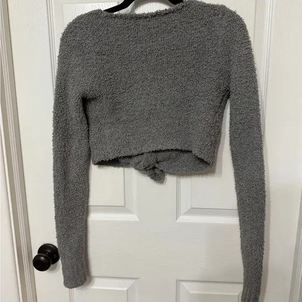 SKIMS Cozy knit Gray‎ cropped wrap top XXS / XS - Image 5