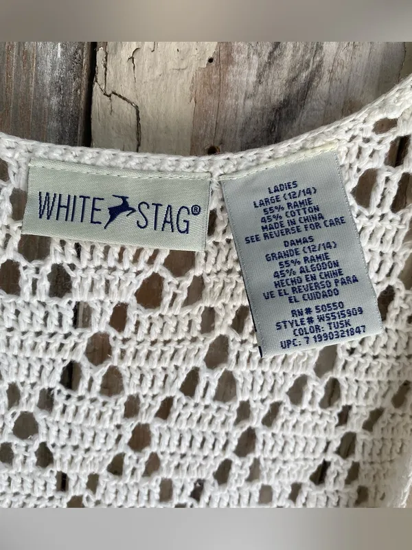 White Stag cream crochet duster sweater vest boho western festival fall Large - Image 2