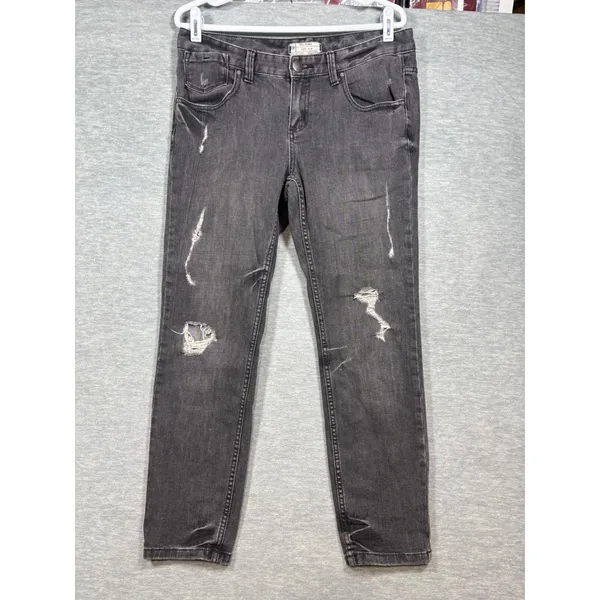 Free People Womens Jeans Sz 31 Gray Distressed Cropped Skinny Leg‎ - Image 2